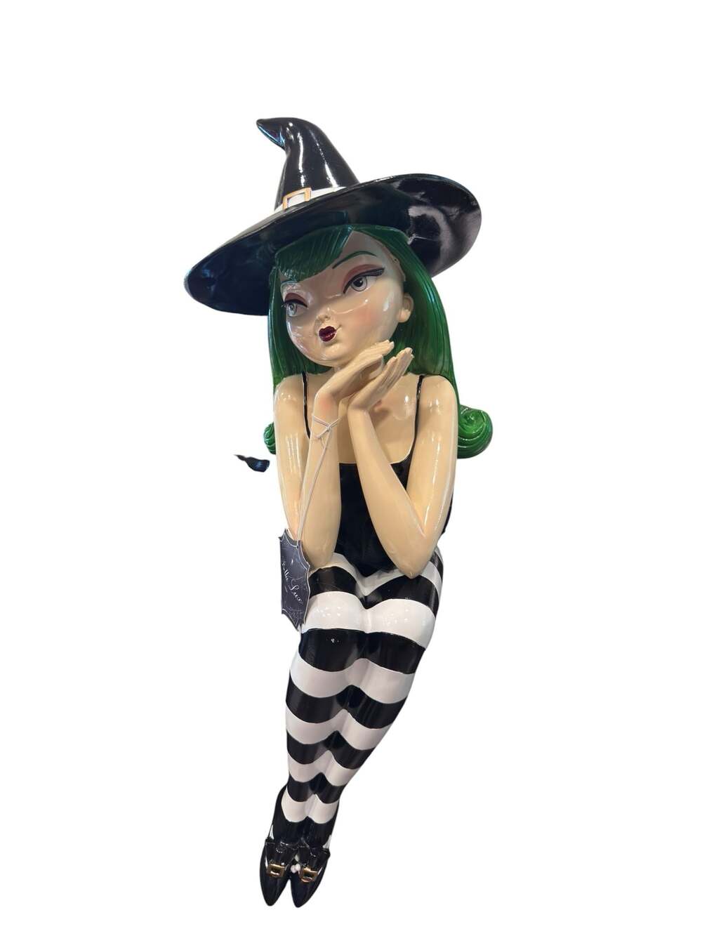 Bella Lux Halloween 23" Green Hair Sitting Witch Shelf Sitter Figure